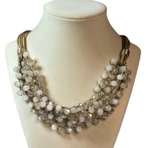 Champagne Brown Faceted Glass Multi Strand Necklace Layered Beaded Boho Chic